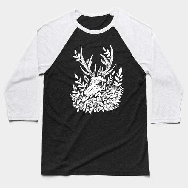 Memento Mori Deer Skull & Foliage Witchy Dark Mori Gothic Punk Baseball T-Shirt by LunaElizabeth